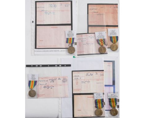 A group of six WWI Victory medals:, '45941 Pte A Duffton R Sc Fus'    '5982 Pte E Parkin Yorks LI''214957 Pte W E Down Rif Br