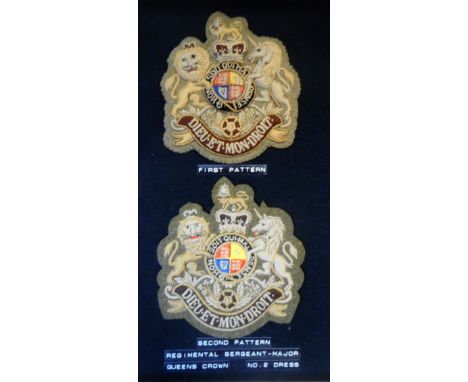 Grenadier Guards: two R.S.M. cloth badges, No.2 Dress,  First and Second Patterns, Queens Crown.