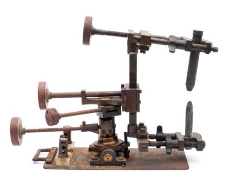 An early 20th century magic lantern brass carbon arc illuminator:, with rack and pinion adjustments 33cm long