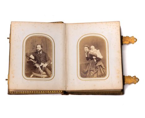 A Victorian brass bound leather carte de vistie album of the Royal family:, Queen Victoria by W &amp; D Downey, Prince Albert