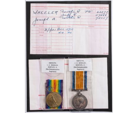A WWI pair to '40870 Pte J A Wheeler North'n R':.