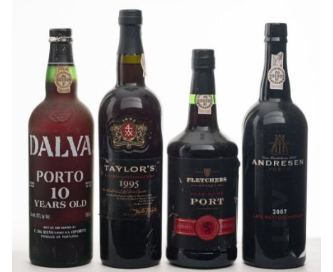 A bottle of Anderson 2007 late bottled vintage port,a bottle of Taylor's late bottled Vintage port 1995, a bottle of Fletcher