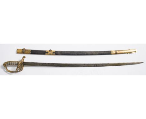 A George IV  Infantry Officer's 1822 pattern sword:, the single edge pipeback bade with crown and 'GRIV' cipher over a gilt b