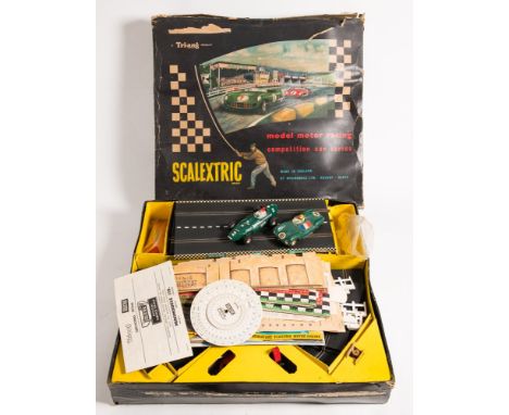 Tri-ang Scalextric Box set CM3 'Competition' Racing:, including two MM/C60 Jaguar D Types , one red, one green an additional;