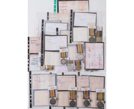 A group of Royal Artillery WWI medals:, comprising four pairs,'44146 Gnr H Manning'  '2nd Lieut A Thorne''61290 Pte C Richard