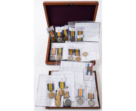 A collection of WWI Royal Navy medals:, comprising five pairs,'223419 J Collins PO RN'   '236568 H S Smart AB RN''M 20566 E H