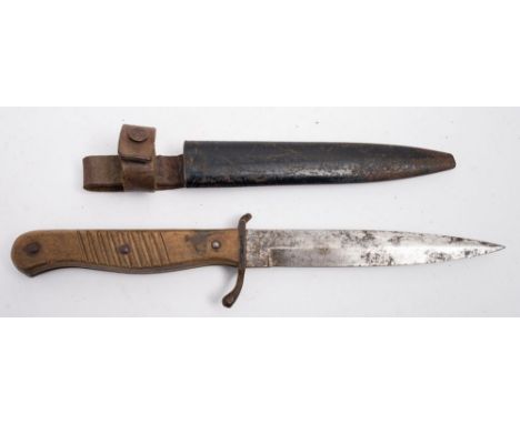 A German WWI period fighting knife by ERN Wald, Rein:, the straight single edge blade stamped as per title, with single quill