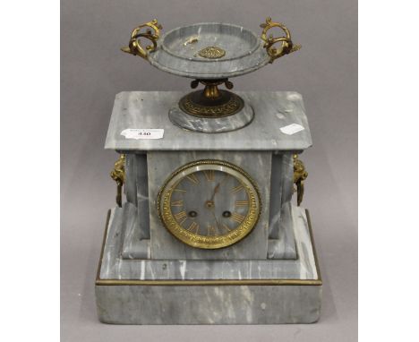A Victorian marble mantle clock. 31 cm high.