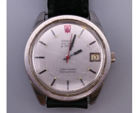 A gentleman's Omega Seamaster Electronic F300Hz Chronometer wristwatch, with some original paperwork. 3.75 cm wide.