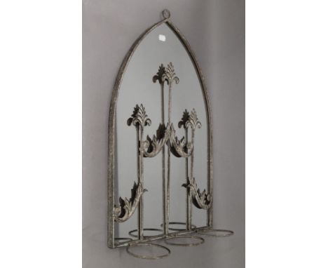 A triple pot garden mirror. 73 cm high.