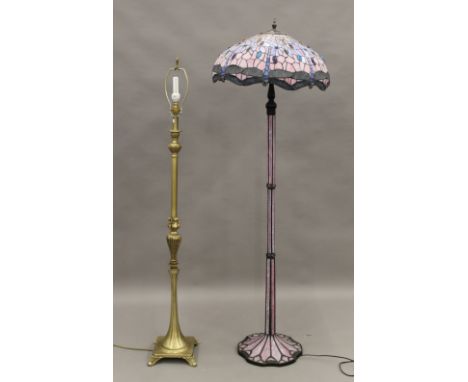A Tiffany style standard lamp and a brass standard lamp. The former 168 cm high.