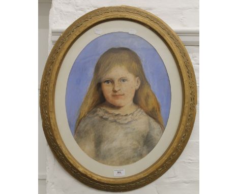 A Victorian pastel portrait of a young girl, the reverse inscribed ''Portrait of Dora Behrens Aged 7 years 6 months, painted 