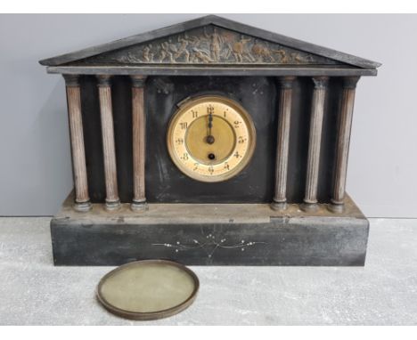 Victorian black slate mantle clock with 6 Corinthian columns