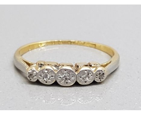 An 18ct yellow gold and platinum 5 stone diamond ring in illusion setting, size M, 1.9g gross.