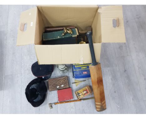 Collectables to include a Storm lamp, 500 watt floodlight, hats, Brassware including a model of a Concorde etc.