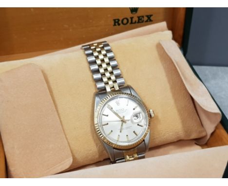 36mm Bi-metal Rolex Datejust silver dial - good working condition, 1970, original box and Oyster Manual