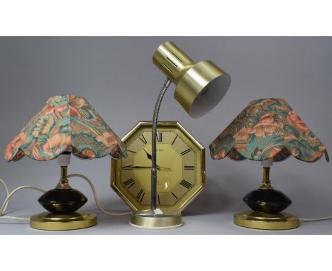 A Rhythm Wall Clock, Pair of Table Lamps and a Reading Lamp 