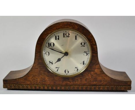 A Mid 20th Century Oak Napoleon Hat Mantle Clock, 40cm wide 