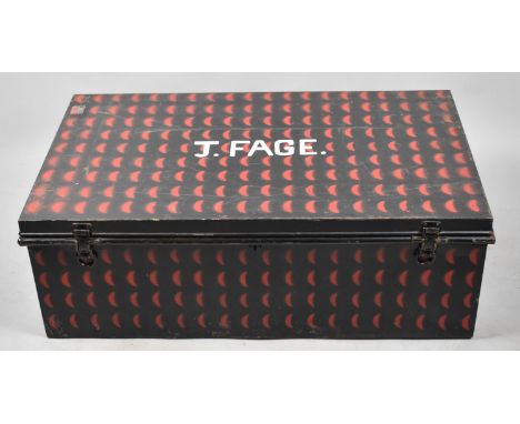 A Stencil Decorated Metal Travelling Trunk Inscribed J Fage, 92cm Wide 