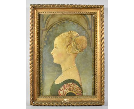 A Gilt Framed Oil Portrait on Board Depicting Elizabethan Style Maiden, 37x25cm 