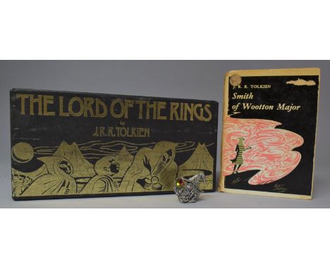 A Vintage Lord of the Rings Cassette Set, 'Smith of Wootton Major' by J.R.R Tolkien and a Wizard Pewter Jewelled Badge 
