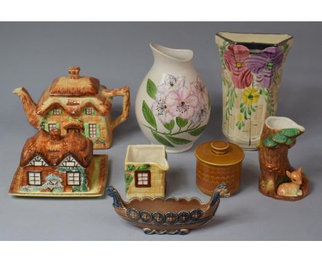 A Collection of Various Ceramics to Comprise Three Pieces of Cottage Ware, Arthur Wood Leaves Wall Pocket, Royal Norfolk Flor