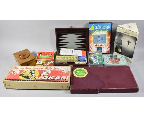 A Collection of Vintage Sundries to Include Danish Kerk Telephone, Various Gaming Sets, Card Box, Meccano Metal Robots, Tin o