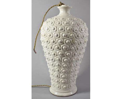 A Large White Glazed Table Lamp of Vase Form with Daisy Decoration in Relief, 46cm high, Requires New Bolt Fitting 