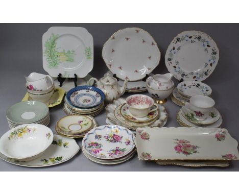 A Collection of Various Teawares to Comprise Rose Pattern Teapot, Plates, Saucers and Side Plates Etc 
