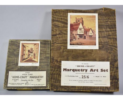 Two Vintage Homecraft Marquetry Sets, Smaller Completed, Larger Partly Completed but Still with Various Veneers, Instructions
