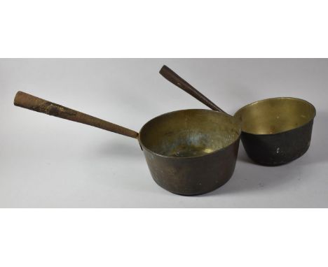 Two Vintage Brass Saucepans, Largest 23cm Diameter 