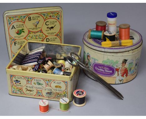 Two Vintage Tins Containing Sewing Accessories 