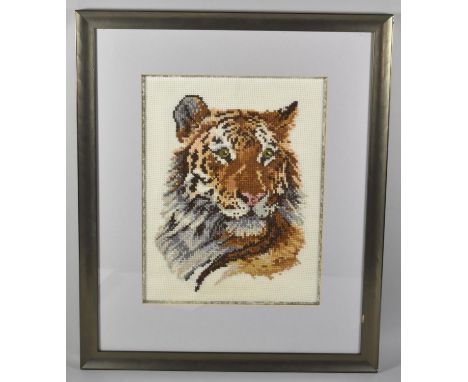 A Framed Tapestry of a Tiger, 31x40cm 