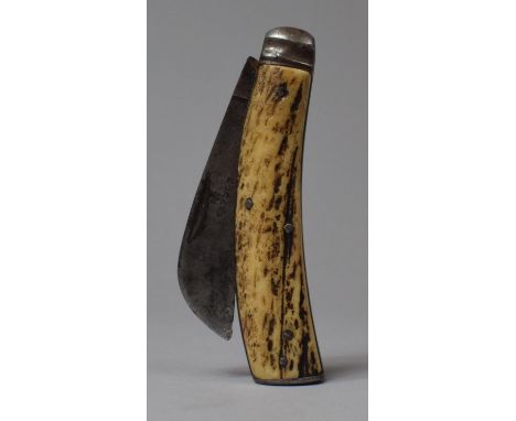 A Vintage Pruning Knife by Saynor of Sheffield with Stag Handle, 10cm Long 