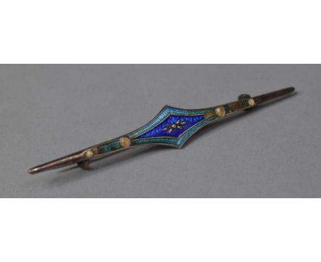 A Silver and Enamelled Bar Brooch by Charles Horner, 7cm Long, Enamel AF 