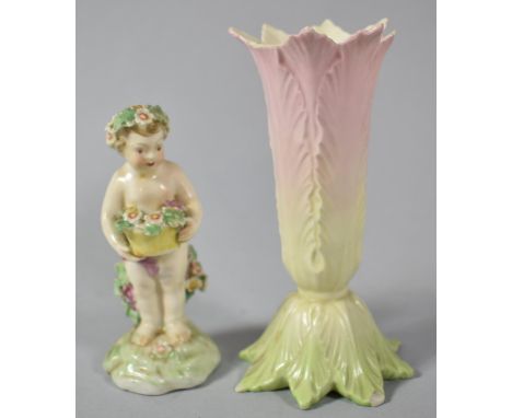 A Royal Worcester Blush Ivory Flower Petal Vase, Shape 915, Rim AF Together with a Porcelain Study of Cherub with Basket of F