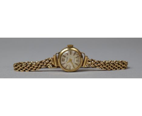 A 9ct Gold Vintage Ladies Gold Accurist Wrist Watch with Good Quality Heavy 9ct Strap, Total Weight 15.6g 