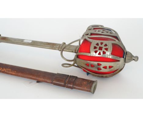 A 20th Century artillery officers sword with pierced basket and red felt hilt No 7429, metal scabbard and spare leather scabb