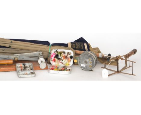A Hardy Bros. line winder on a mahogany base, another unnamed winder, together with a Hardys 'Silex' fly reel, Airflo CSt69 r