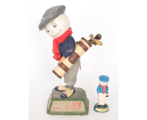 A Dunlop caddie painted papier mache advertising figure on naturalistic splayed base, inscribed to two panels 'We play Dunlop