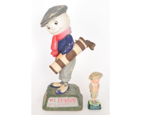 A Dunlop caddie painted papier mache advertising figure on naturalistic splayed base, inscribed to two panels 'We play Dunlop