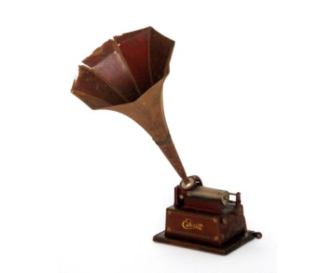 An Edison red GEM Phonograph serial no 326884D playing four and two minute repeat, model K reproducer in an oak case with pai