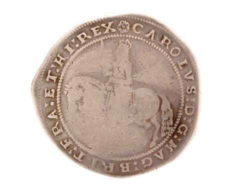 Charles I - Provincial and Civil War issues (1642-43) - A Crown, Truro mint with king on horseback and sash flies out in two 
