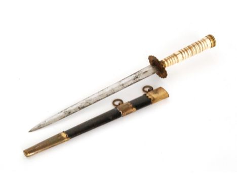 An early 19th Century Midshipman's naval dirk with ring turned ivory handle and lion mask pommel together with gilt metal ban