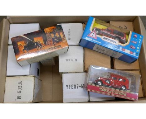 Sixteen model vehicles, Matchbox Models of Yesteryear Fire Department vehicles, boxed