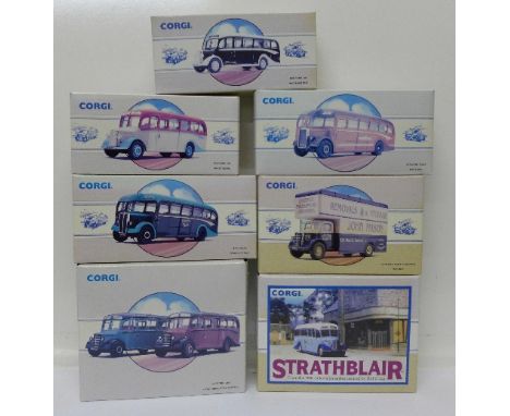 Corgi Commercial Vehicles including Strathblair Bedford OB coach and Morris J van, (7)