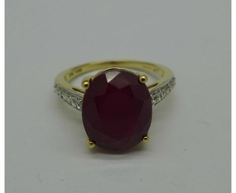 A 9ct gold, ruby and white stone ring, 3.8g, N