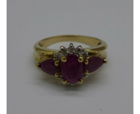 A 14k gold, ruby and diamond ring, 3.9g, N