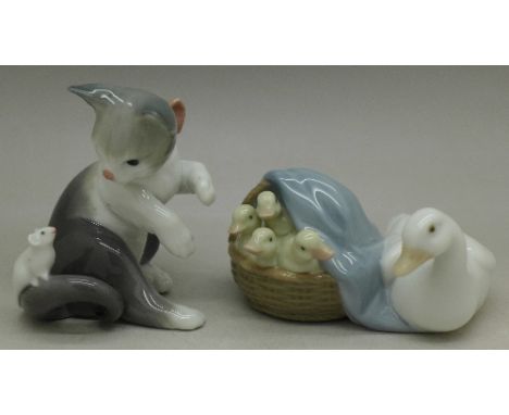 Two Lladro figures, Duckling and Cat and Mouse, boxed