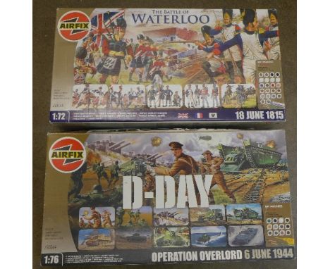 Two Airfix model kits, D-Day Operation Overlord 6 June 1944, 1:76 scale and The Battle of Waterloo 18 June 1815, 1:72, Battle